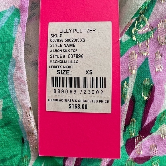 Lilly Pulitzer Aaron Silk Top Magnolia Lilac Leidees Night Size XS NEW - Picture 12 of 14